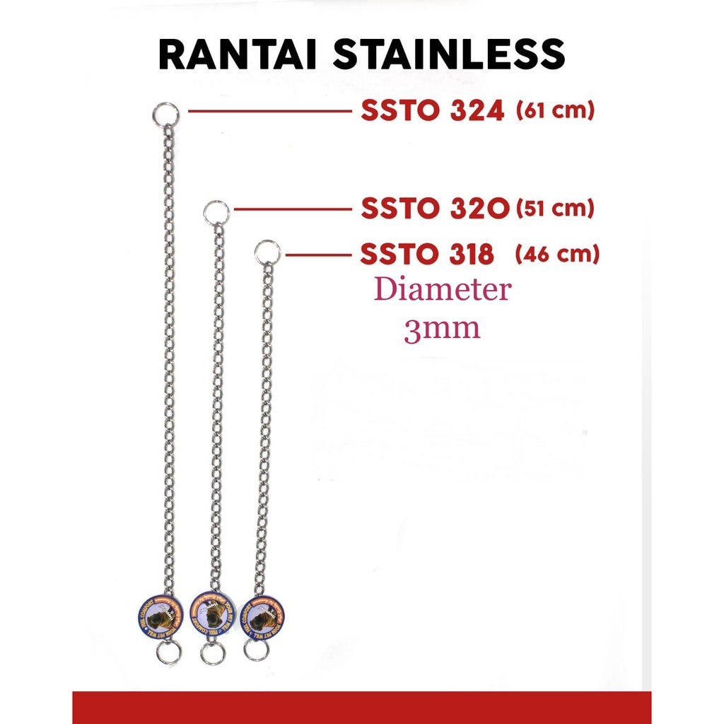 Rantai Leher Anjing Stainless Long Link Choke Chain Diameter 3mm