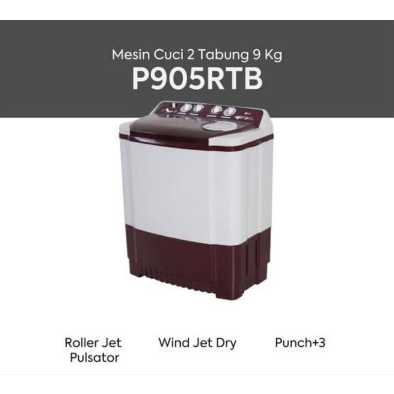 Mesin Cuci 2 Tabung LG P9050RTB 9kg setara P9050R P905R Roller Pulsator