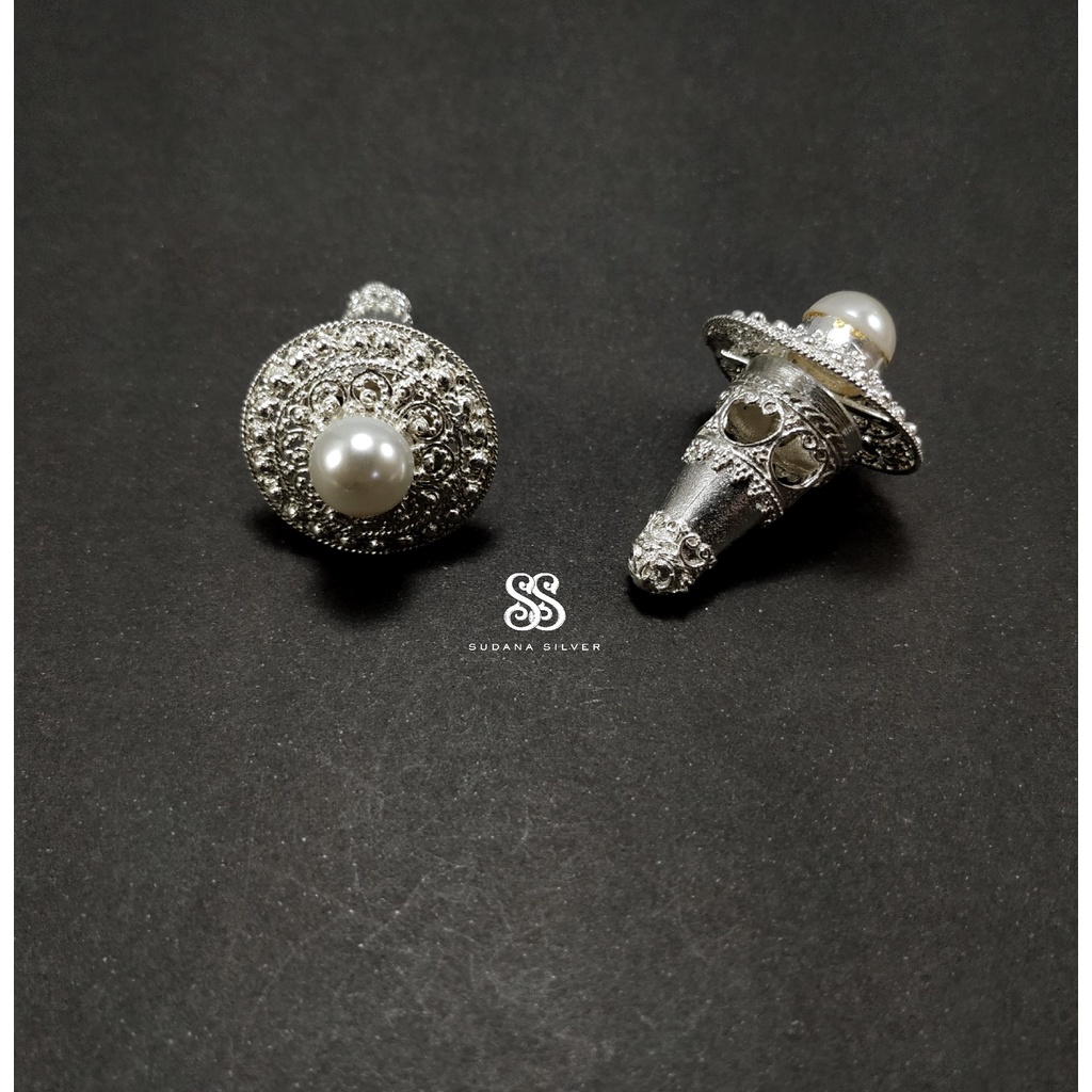 Anting Subeng Alpaka Mutiara Putih Giwang Aksesoris Bali