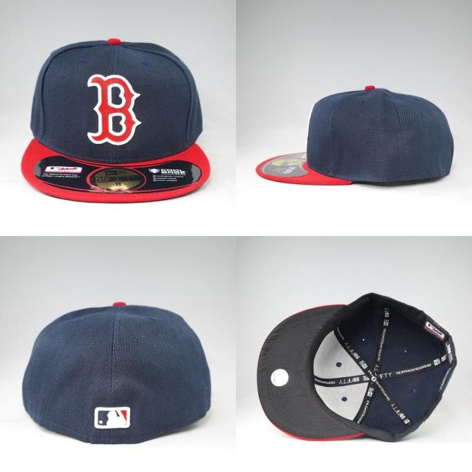 Topi Fitted Boston Red Sox Biru Visor Merah
