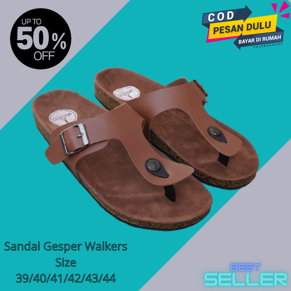 TERBARU Sandal Pria Slop Sandal Briken Sandal Cowok Walkers Sendal Slide Polos Gesper1 Tan