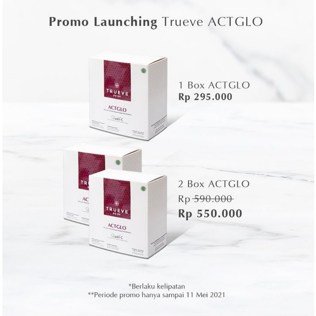 [BONUS FREE GIFT] BPOM TRUEVE ACTGLO COLLAGEN DRINK HALAL - 1box isi 20pc 100% ORIGINAL