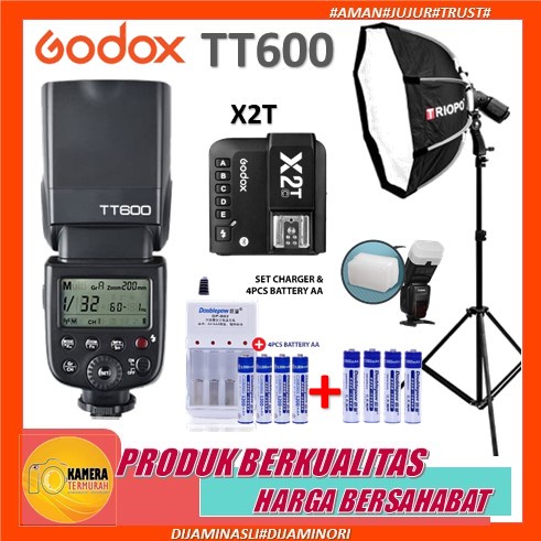 Paket Hemat Flash GODOX TT600 Universal + Softbox Triopo Ks90 + Big Lightstand