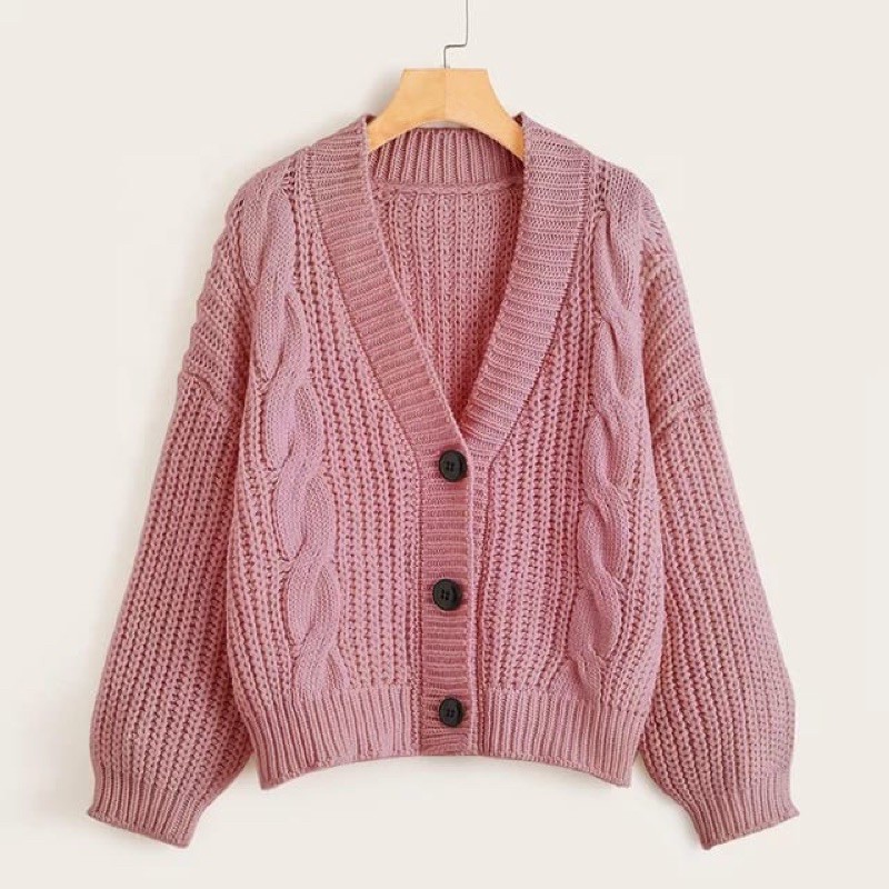 CARDIGAN SEMI CROP OUTER RAJUT EIREEN CABLE EKSPORT OVERSIZE 7 GAUGE DR A474