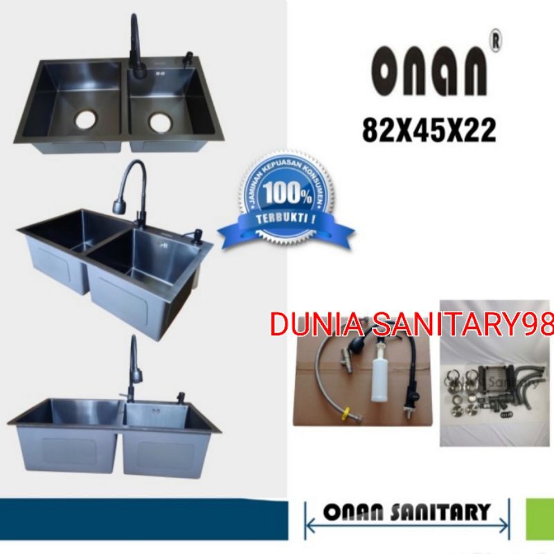 Paket Lengkap Bak cuci piring ONAN ORIGINAL 8245 BLACK KITCHEN sink Hitam