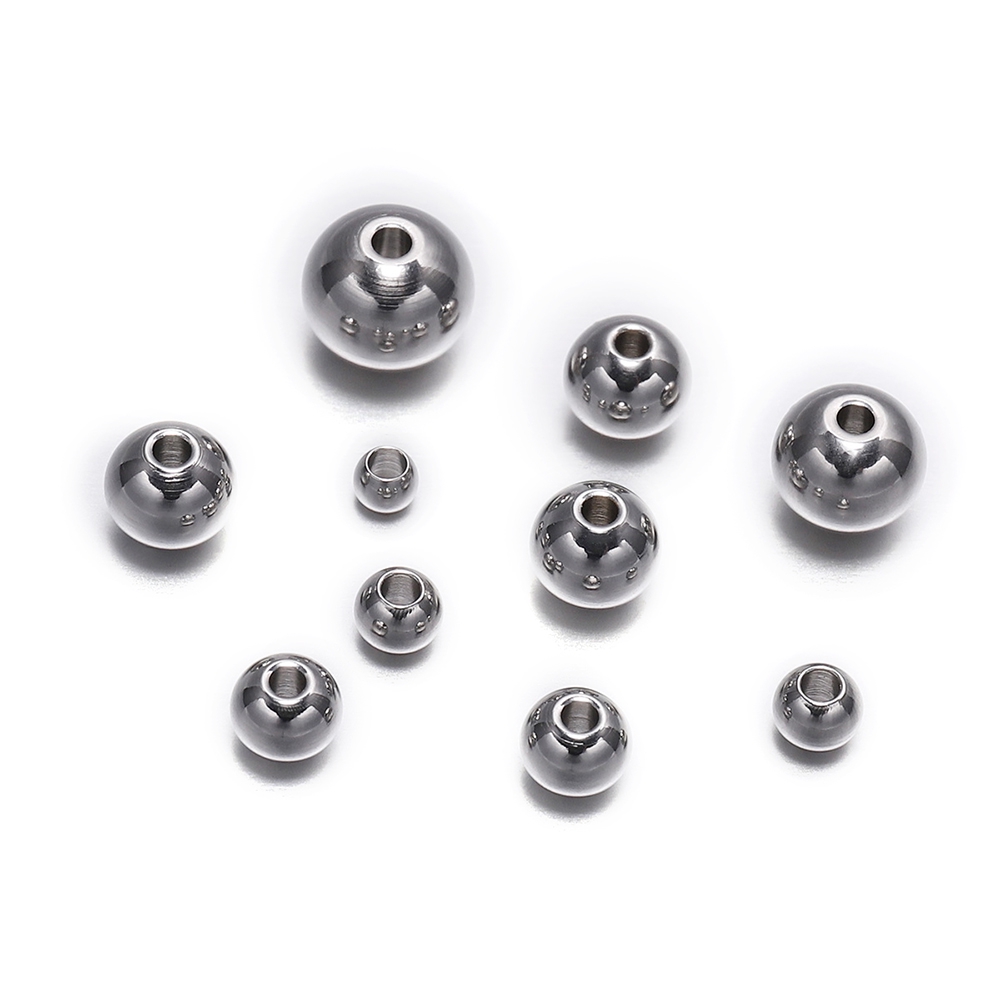 30-100 Pcs Manik-Manik Bulat Bahan Stainless Steel Untuk Membuat Perhiasan Gelang