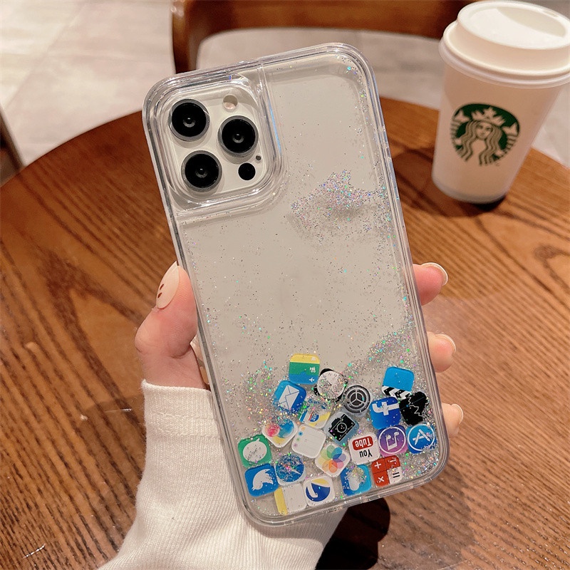 Soft case Transparan Desain Quicksand App Icon Untuk iPhone 13 Pro MAX 12 11 Pro MAX XS MAX XR X 7 + 8 Plus