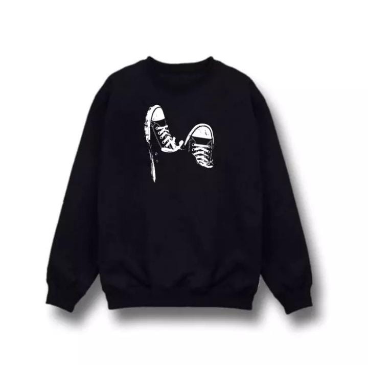 Crewneck Motip Sepatu sweater Oblong Wanita