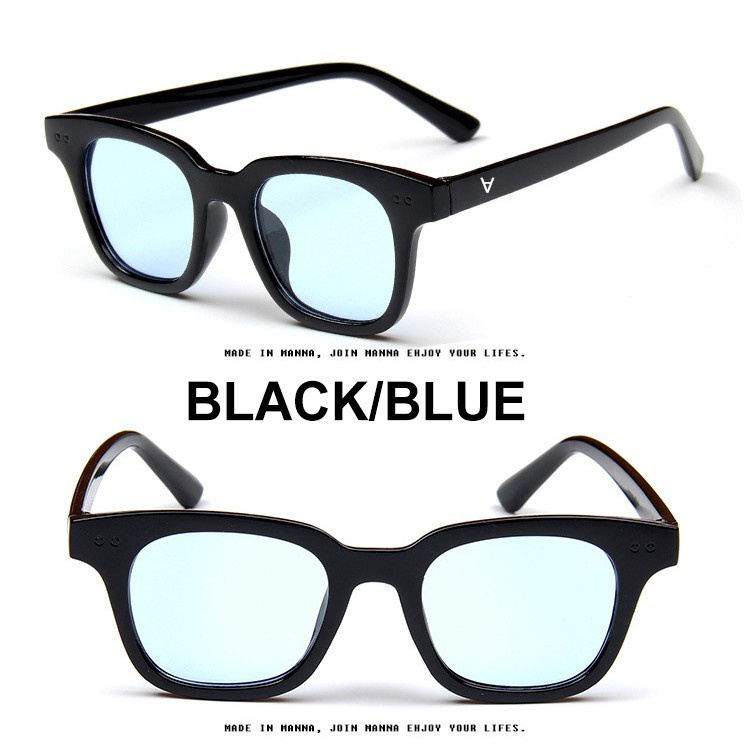 【Ready Stock】 Kacamata Bingkai Retro Persegi Kecil Wanita/Pria Dengan Lensa Warna-warni-BLACK/BLUE