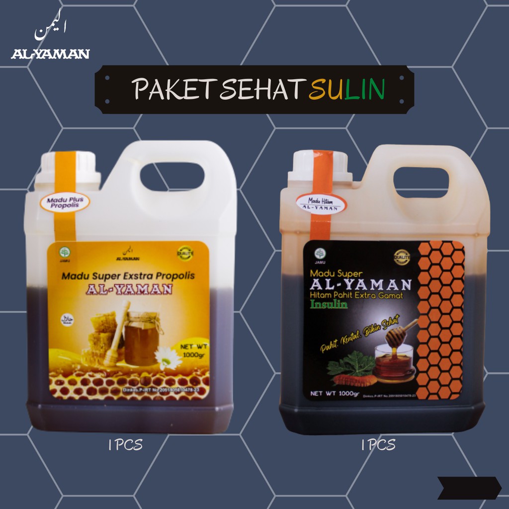 Al-Yaman Paket Pahit Manis Bikin sehat Madu hitam Pahit Insulin 1Kg + Madu Manis Super Ekstra Propolis 1Kg Untuk menjaga kesehatan tubuh