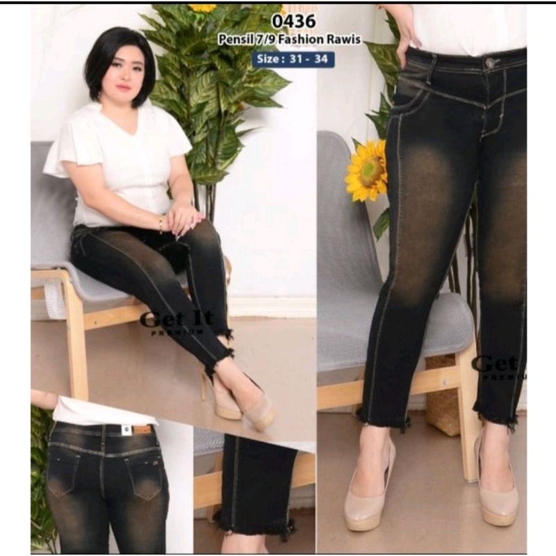 NEW CELANA JUMBO CEWEK GET IT 7/9 BAHAN SUPER DENIM RAWIS BAWAH 31-34