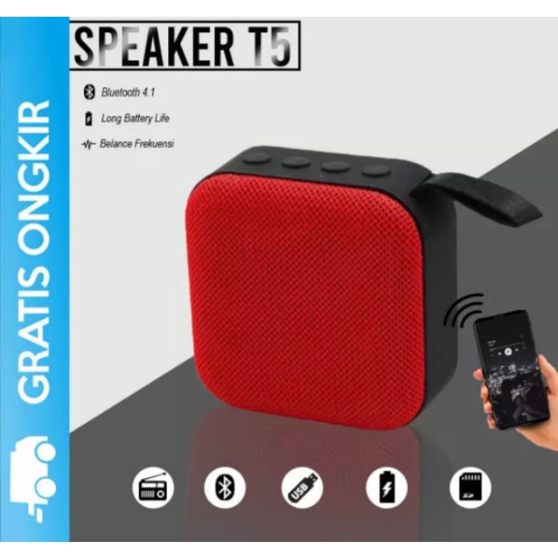 BL Speaker Bluetooth  T5 Full Bass Garansi Wireless Music Spiker  With Radio FM