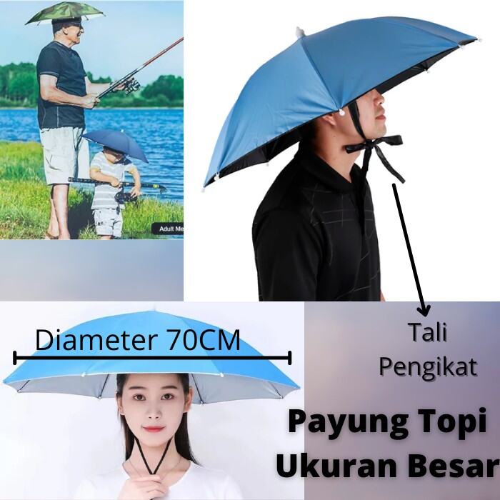 Payung Topi Ukuran Diameter 70 80 &amp; 95 Cm Topi Payung Mancing Hiking Outdoor Payung Kepala Besar