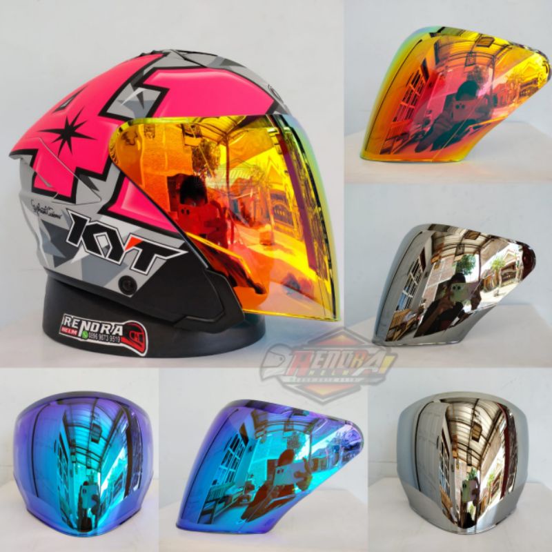 Visor Iridium KYT NFJ Merek Norisk/ Kaca Helm KYT NFJ Iridium Blue. Red Gold. Silver