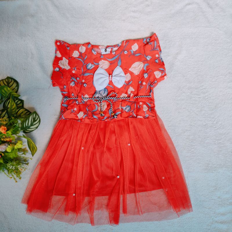 Dress anak 1 2 tahun tutun gaun anak perempuan cewek lucu motif bunga tulip fatonah shop purwodadi tulipitatutu