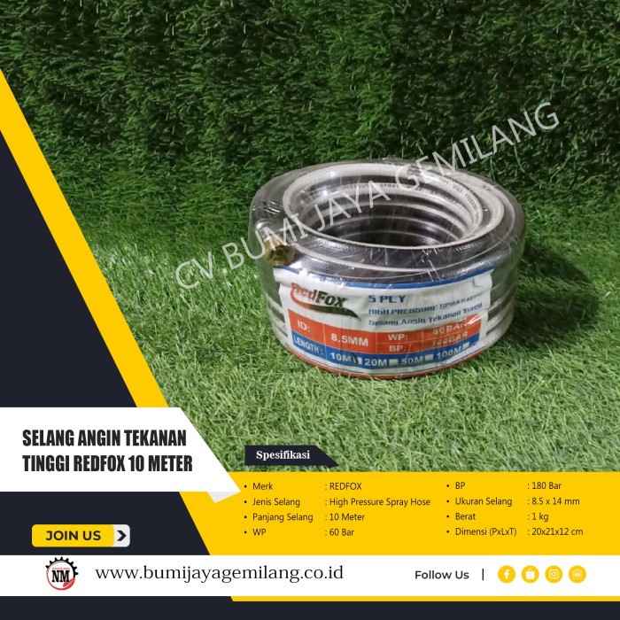 SELANG ANGIN TEKANAN TINGGI REDFOX 10 METER