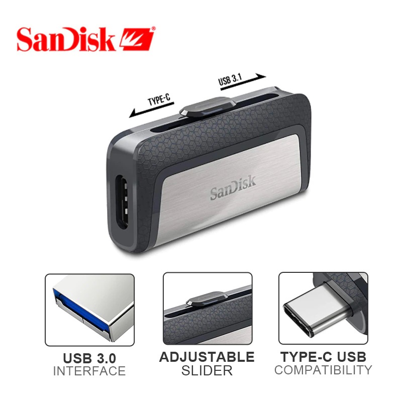 Sandisk OTG USB 3.0 Type-C Ultra Dual Drive SLIDE - 16GB/32GB/64GB/128GB