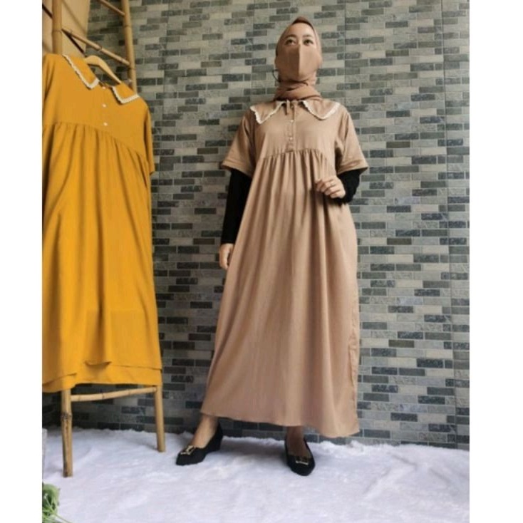 BISA COD AZKIYAHIJAB29 ELSA HOME DRESS ELSA HOMEDRESS DRESS ANDIN TERBARU MIDI DRESS KERAH RENDA DRE