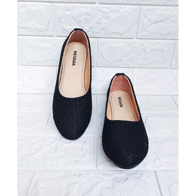 Sepatu wanita flat shoes murah casual motif rajut
