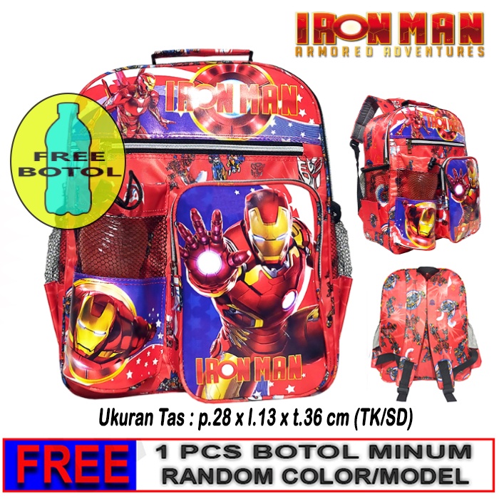 Tas Ransel anak SD karakter Spiderman-Ultraman-captain America free botol / tas anak SD laki-laki