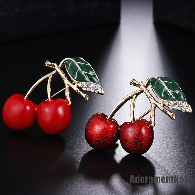 (Adornmentno1) Bros Pin Enamel Bentuk Buah Ceri Merah Bahan Metal Untuk Aksesoris Sweater