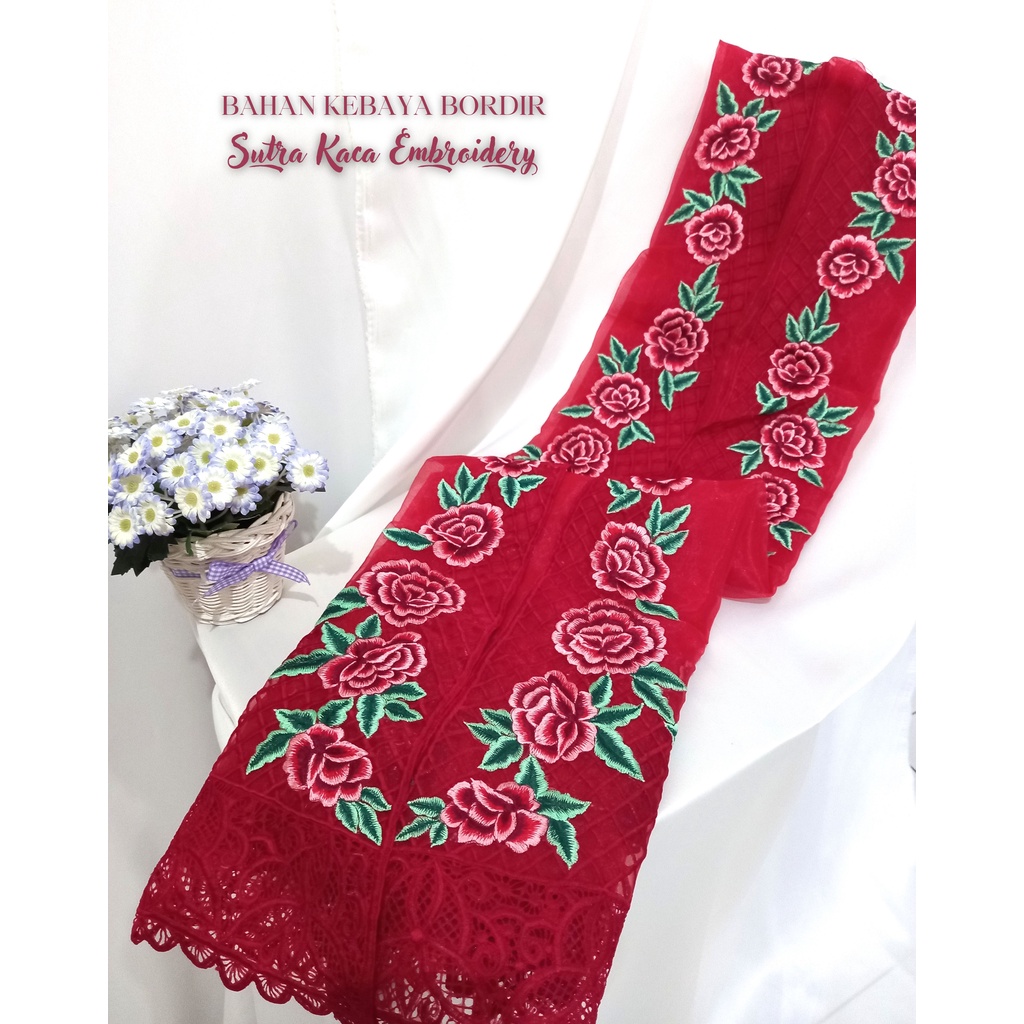 Pusat Bordir Tasikmalaya - Bahan Long Kebaya Bordir Handmade Sutra Kaca Embroidery Premium