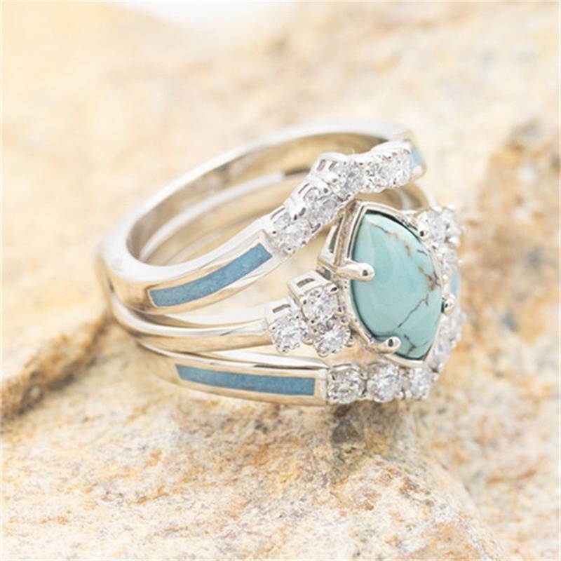 Set Cincin Berlian Turquoise Warna Emas Dan Silver Untuk Wanita