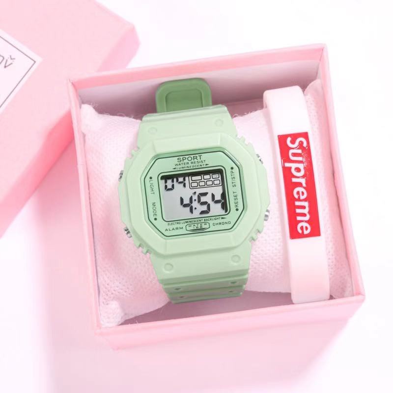 Jam Tangan Wanita Fashion Korea Style Digital Sport / Jam Tangan Strap Rubber Untuk Wanita-38-4 Hijau