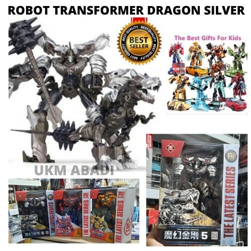 Mainan Robot Action Figure Transformer Dragon Silver 111124