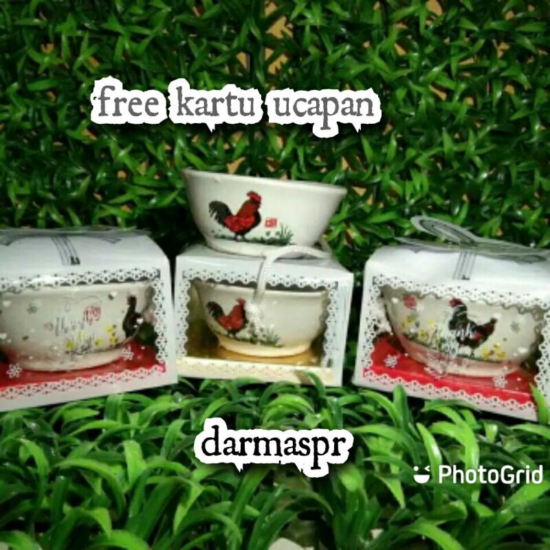 Souvenir Pernikahan 50 Pcs Mangkok Ayam Jago Kemasan Mika Motif free kartu ucapan