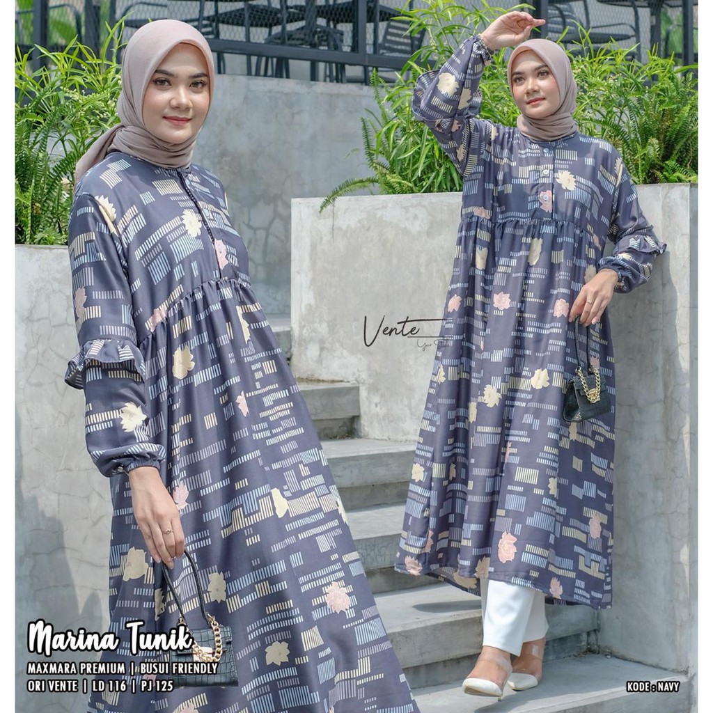 Marina Tunik /Tunik Motif Mewah / Tunik Jumbo/Tunik Muslim Kekinian / Bahan Maxmara Premium