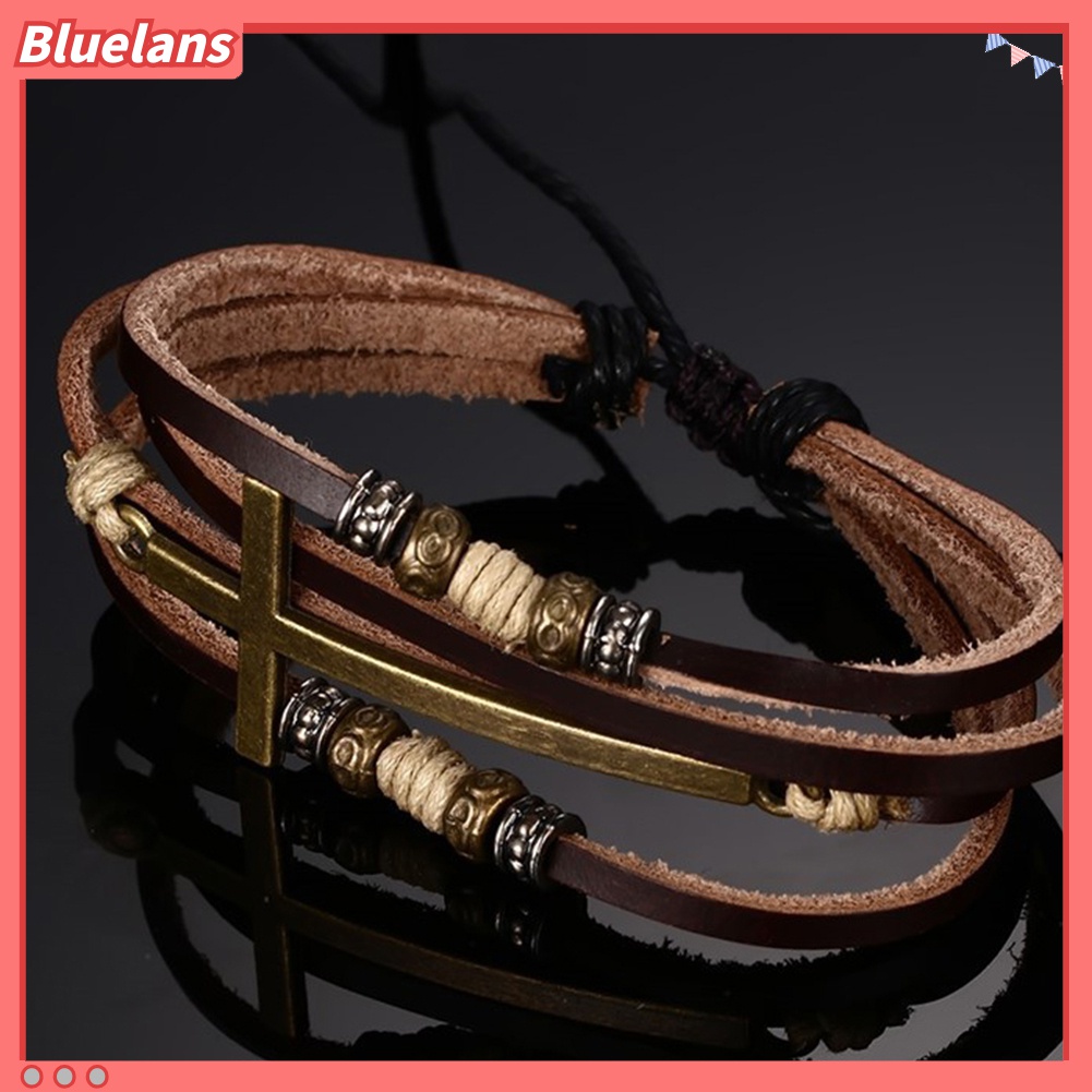 Gelang Tali Rantai Adjustable Bahan Kulit Imitasi Gaya Retro Untuk Pria Dan Wanita