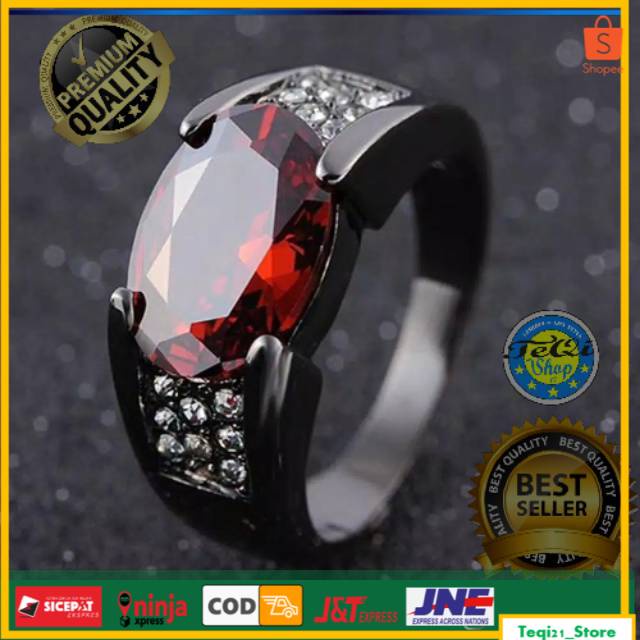 Cincin Pria Wanita Black Red Diamond