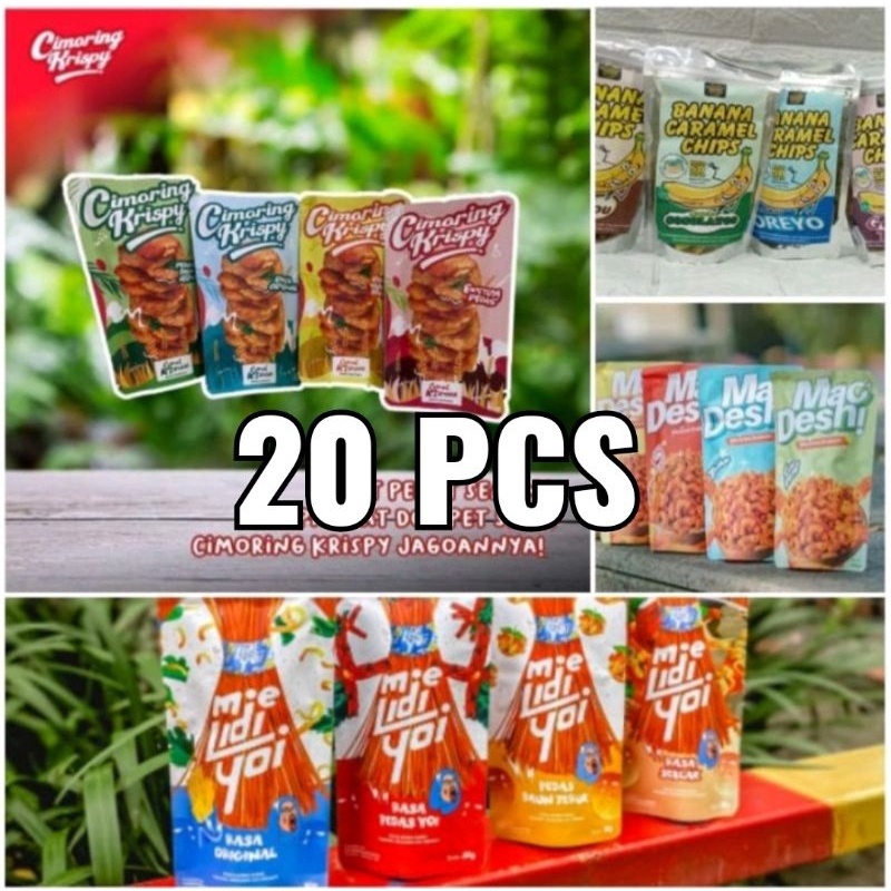 

Paket komplit 4 in 1, macdesh, kerupuk seblak, mie lidi, keripik Tempe Cekelin (isi 20 pcs)