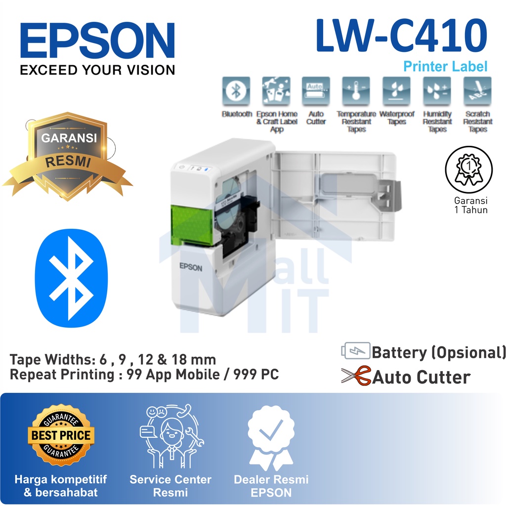 PRINTER LABEL EPSON LW-C410 EPSON LWC410  LW C 410 LABEL PRINTER BLUETOOTH GARANSI