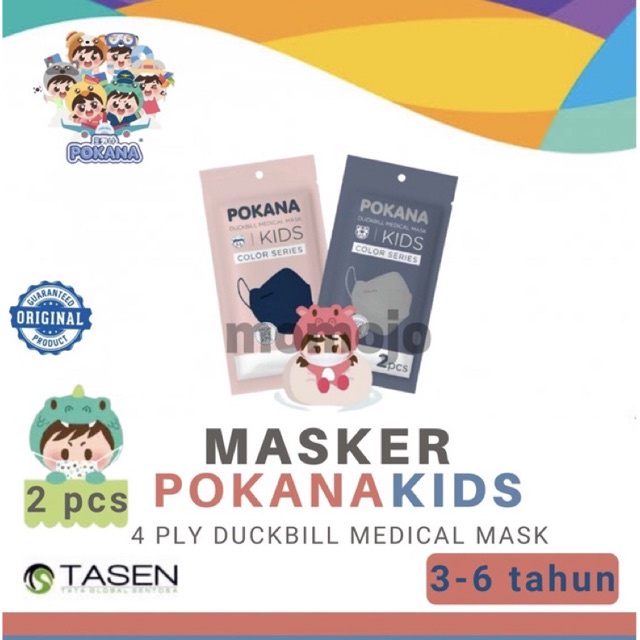 MASKER ANAK POKANA DUCKBILL KIDS 4 PLY EARLOOP MEDICAL MASK COLOR SERIES SACHET ISI 2 PCS