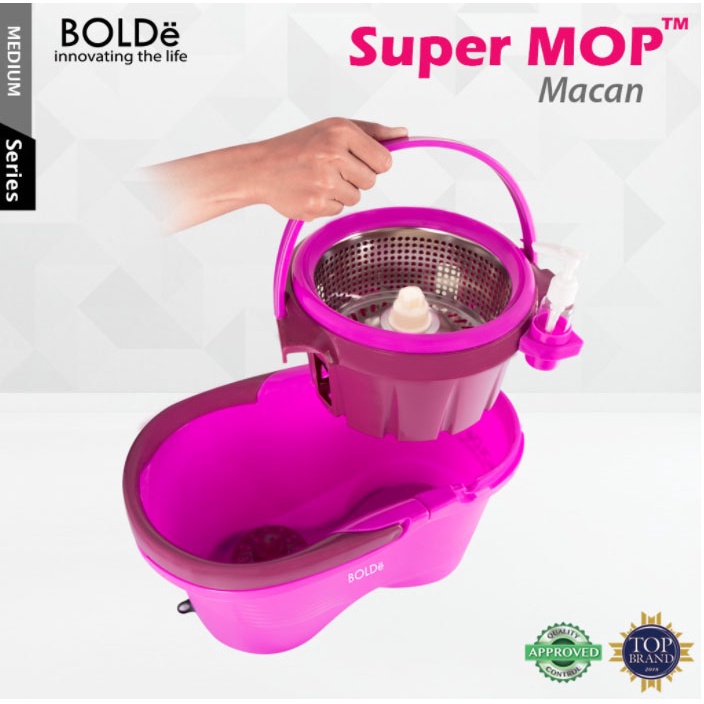 BOLDE SUPER MOP MACAN | ALAT PEL PEMBERSIH LANTAI DRAINASE PENARIK RODA STAINLESS BOTOL DETERGEN MUDAH DI BERSIHKAN