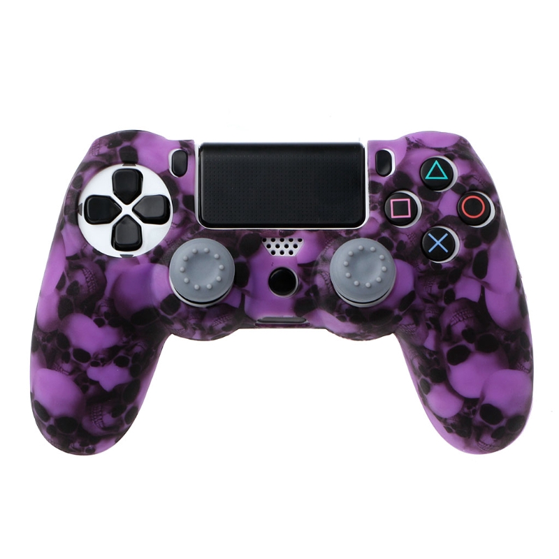 Set Casing Gamepad Controller PS4 Pro Bahan Silikon Motif Tengkorak Ada 7 Warna+2 Tutup Joystick Cap