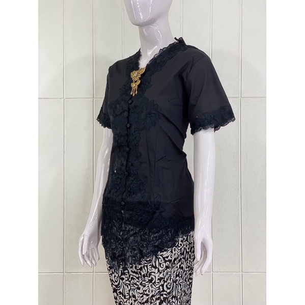 JESS01 - Daliyu KEBAYA ENCIM JUMBO LENGAN PENDEK BORDIR SENADA Katun Stretch / 2L 3L 4L 5L-Hitam