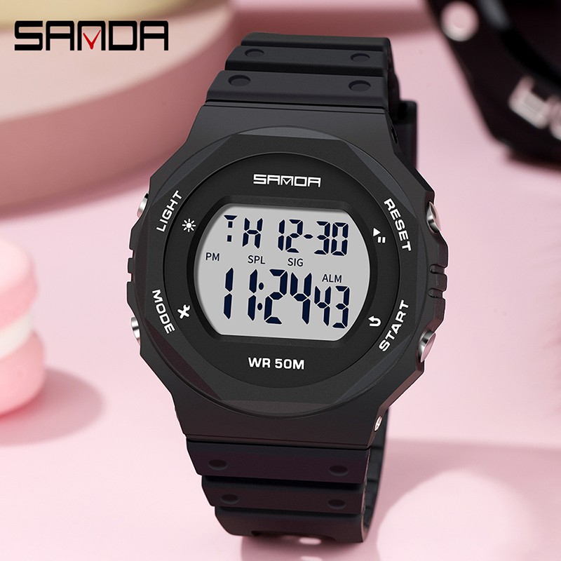 SANDA 6069 Jam Tangan Wanita Pria Digital Sport EL Backlight Tali Rubber Anti air WATCHKITE WKOS