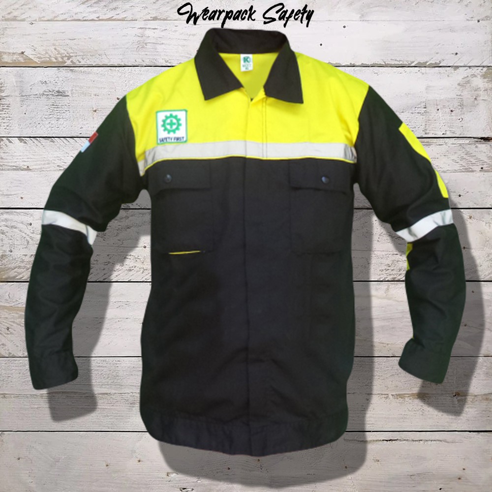 Wearpack Safety Hitam Kuning Atasan Wearpack Lengan Panjang Seragam Kerja