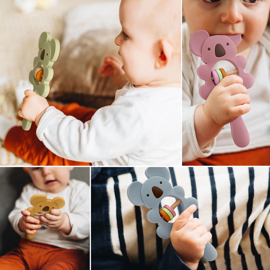Koala Silicone Rattle Teether Mainan Gigitan Bayi Silikon Kayu BPA Free