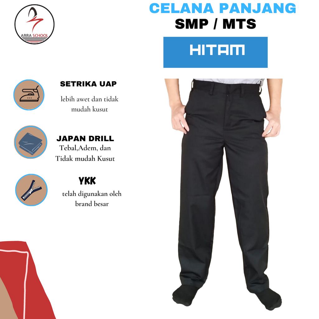 Celana Hitam Panjang Seragam Sekolah Celana kerja Bawahan Pria Bahan Drill