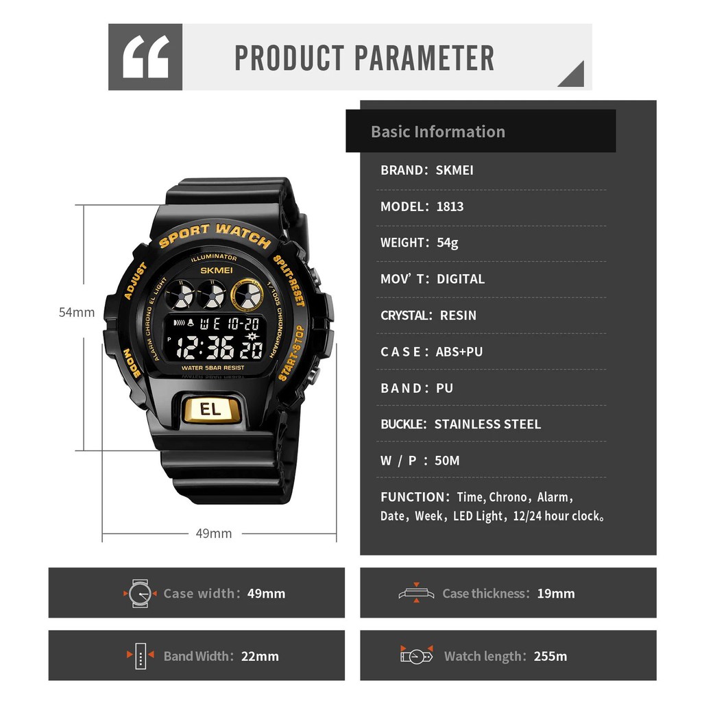 SKMEI 1813 Jam Tangan Pria Digital Anti Air Shockproof 5 ATM WATCHKITE WKOS