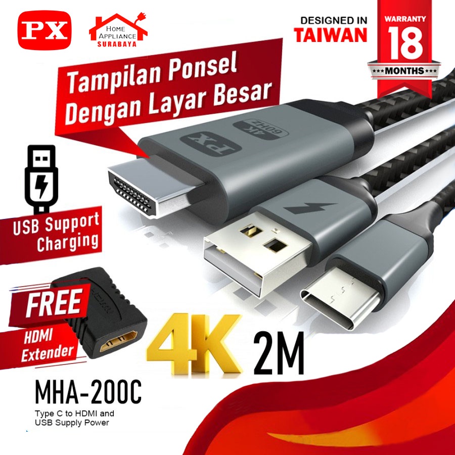 Type C to HDMI Kabel Converter iOS Android Windows ke TV PX MHA-200C