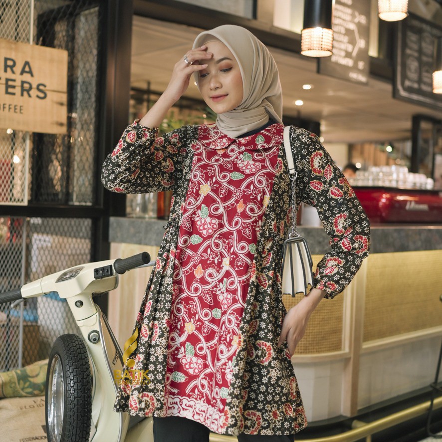Nayara Batik Tunik Jumbo Kualitas Premium Original Prabuseno Batik Modern Hijab Seragam Batik Atasan