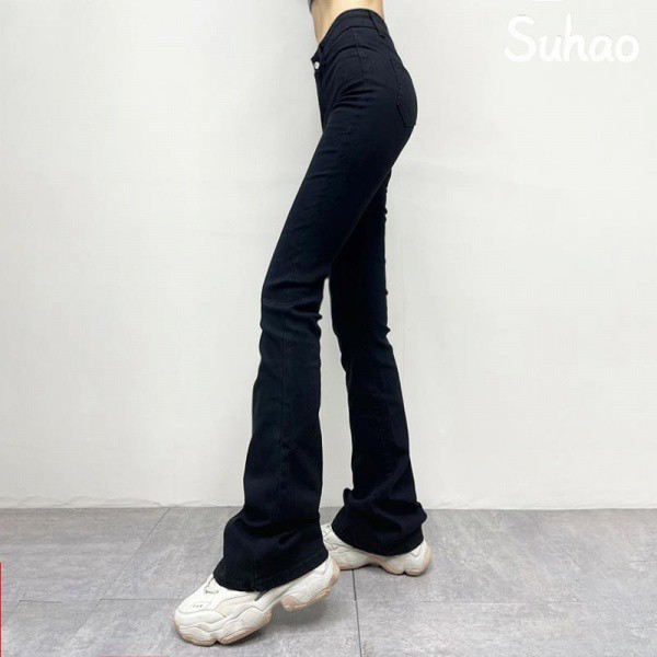 Suhao Besar Panjang Kaki Pinggang Tinggi Di Atas Lutut Ketat Peregangan Skinny Jeans Wanita Hip Angk