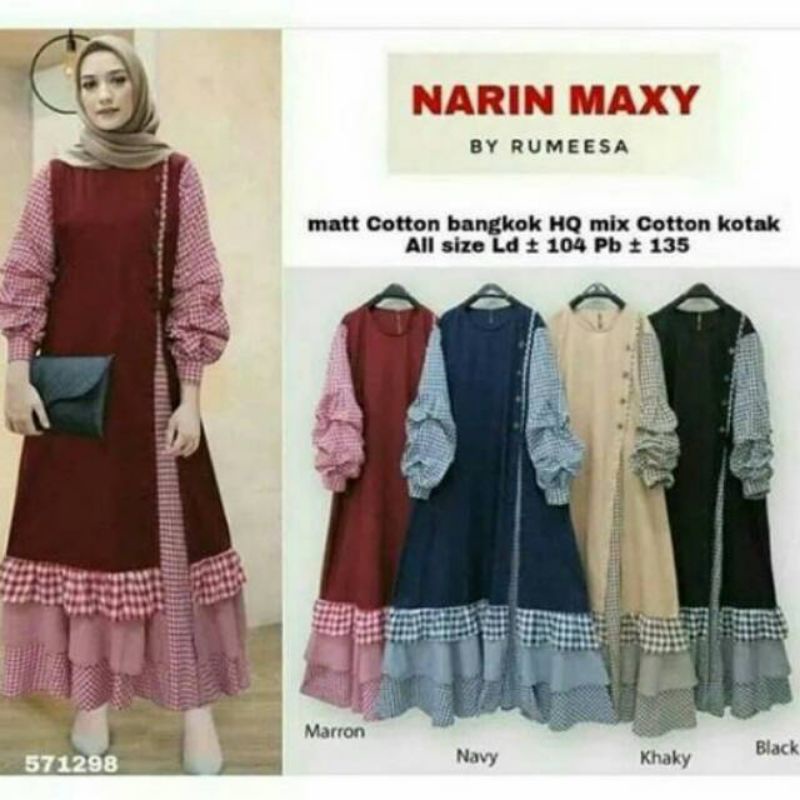 Narin Maxy/Gamis Muslimah Kekinian/ Long Dress Muslimah Kekinian/Rimple Kotak/Baju Kotak Muslimah/Lo