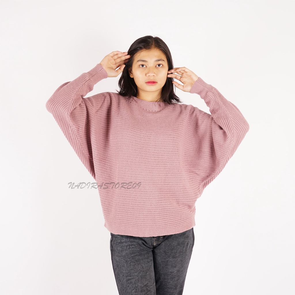 NADIRA Batwing Blues Corak Oversize Cardigan Rajut 7get