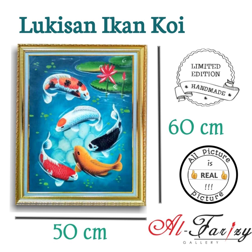 Lukisan Ikan Koi Unik Minimalis Kanvas Lengkap dengan Frem Ukuran 50x60 cm